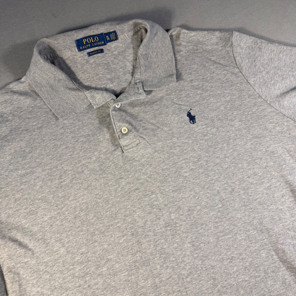 Polo Ralph Lauren Mens XL Classic Fit Heather Gray Cotton Jersey Polo Shirt